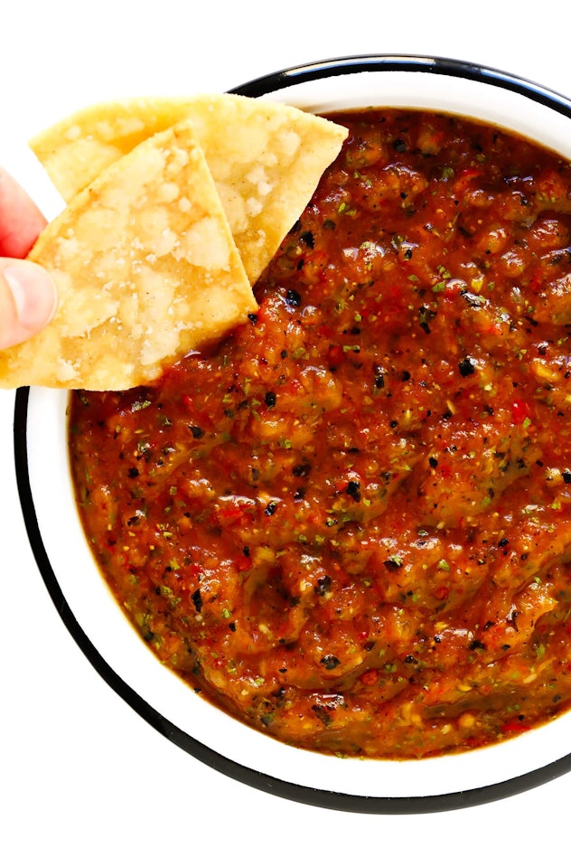 Roasted tomato salsa, a perfect game day dip or super bowl dip