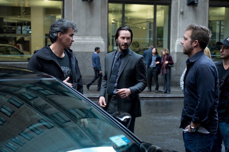 Directors Chad Stahelski and David Leitch with Keanu Reeves on the set of John Wick