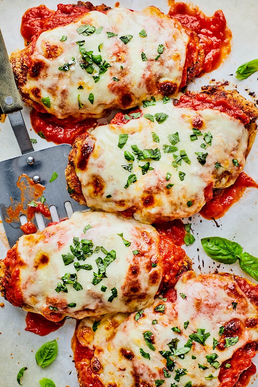 Chicken parmesan, a delicious at-home Valentine's Day dinner idea