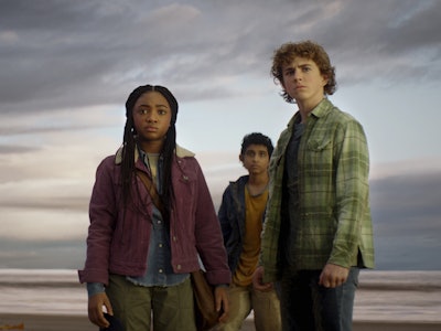 Leah Jeffries, Aryan Simhadri, and Walker Scobell in Percy Jackson and the Olympians