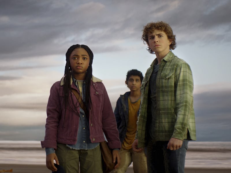 Leah Jeffries, Aryan Simhadri, and Walker Scobell in Percy Jackson and the Olympians