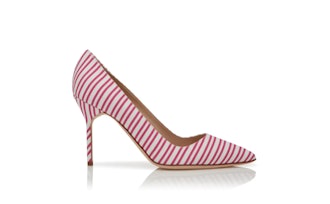 Pink Cotton Striped Pointed Toe Pumps