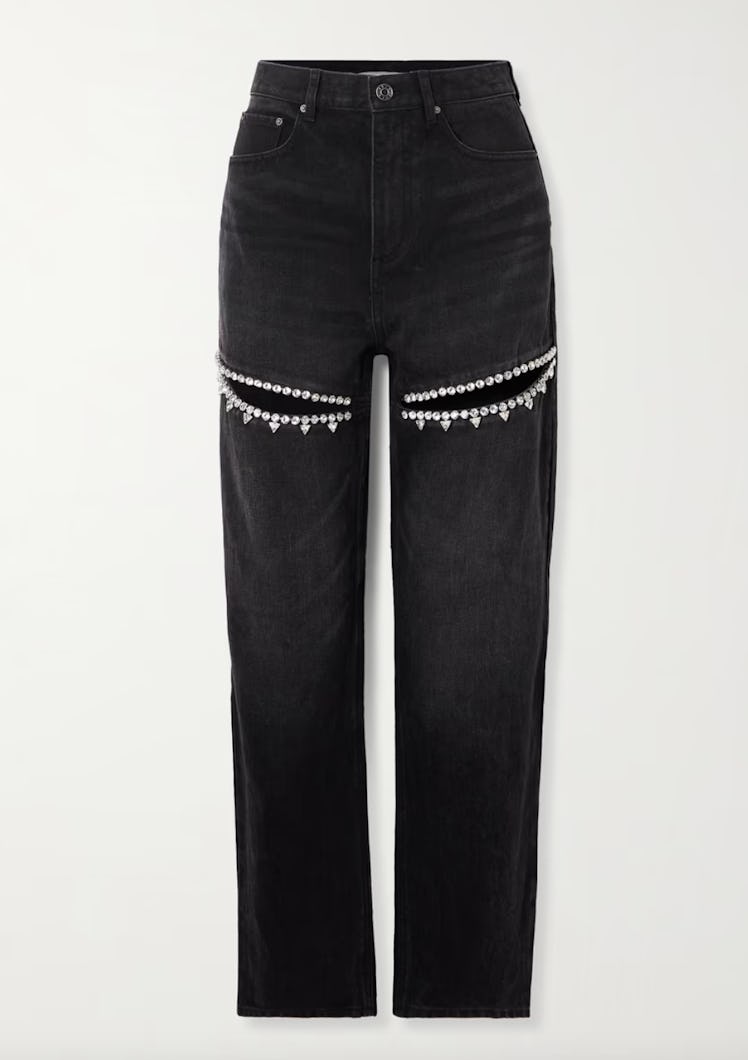 Crystal-Embellished Cutout Jeans