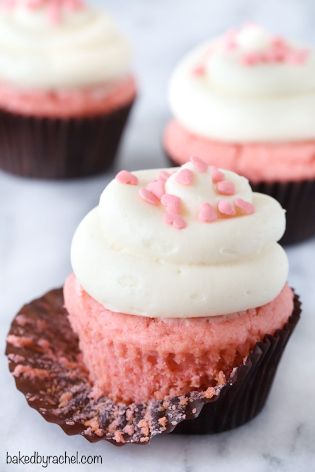 Pink velvet cupcakes, a cute Valentine's Day classroom snack idea.