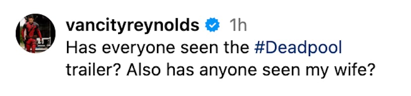 A screenshot of Ryan Reynolds' caption on Instagram