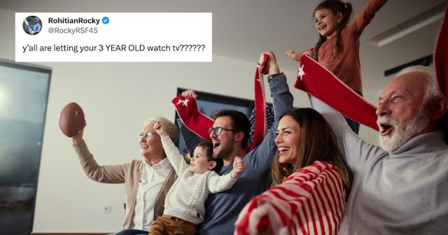 A mom was criticized for letting her toddler watch the Super Bowl. 