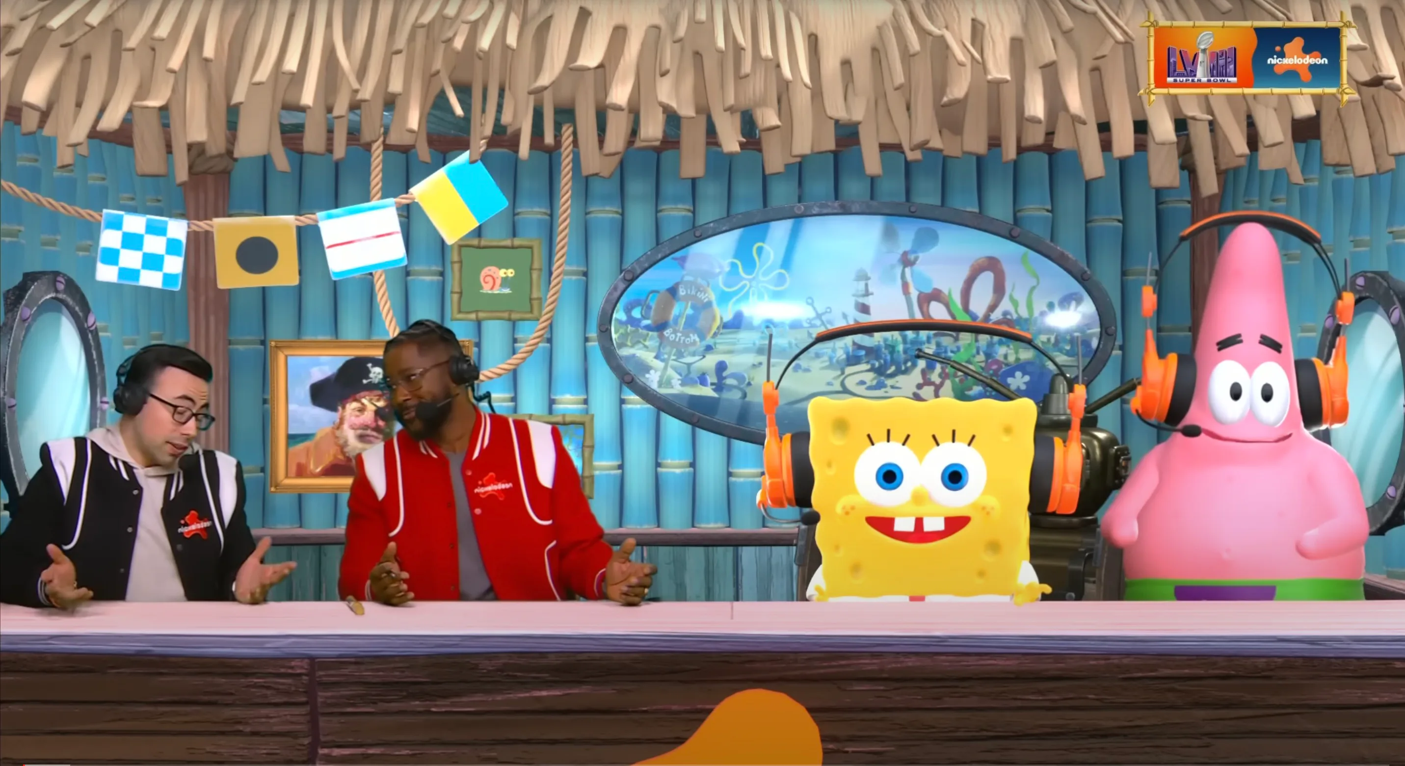A still from Nickelodeon's Super Bowl LVIII with SpongeBob and Patrick.