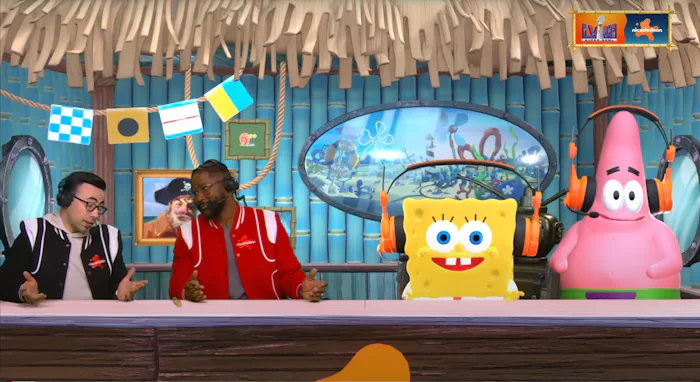 A still from Nickelodeon's Super Bowl LVIII with SpongeBob and Patrick.