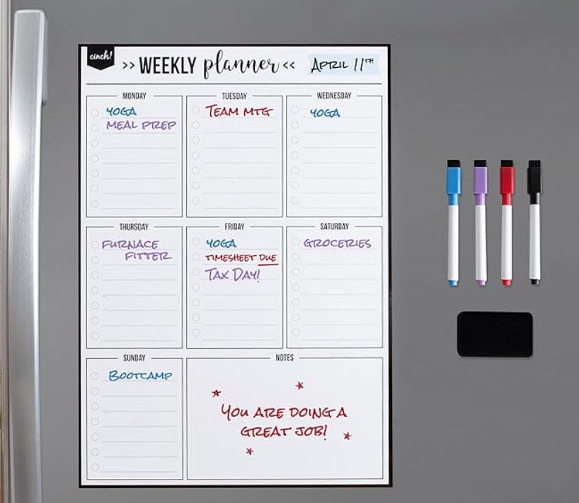cinch! Magnetic Dry-Erase Weekly Planner Calendar