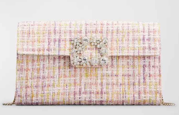 pink plaid tweed bag