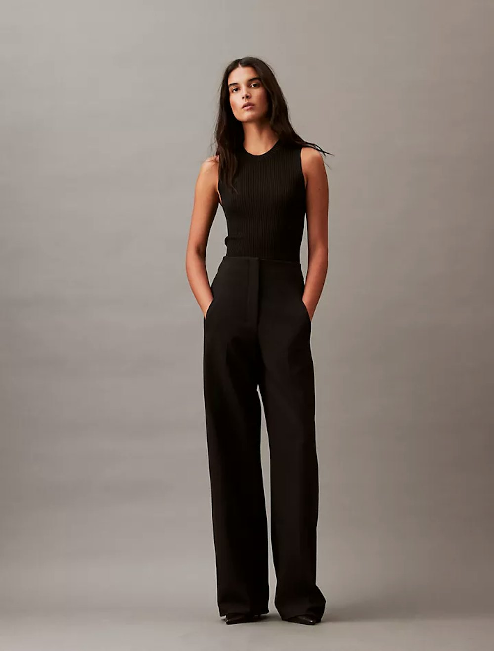 Structured Stretch Wide Leg Trousers