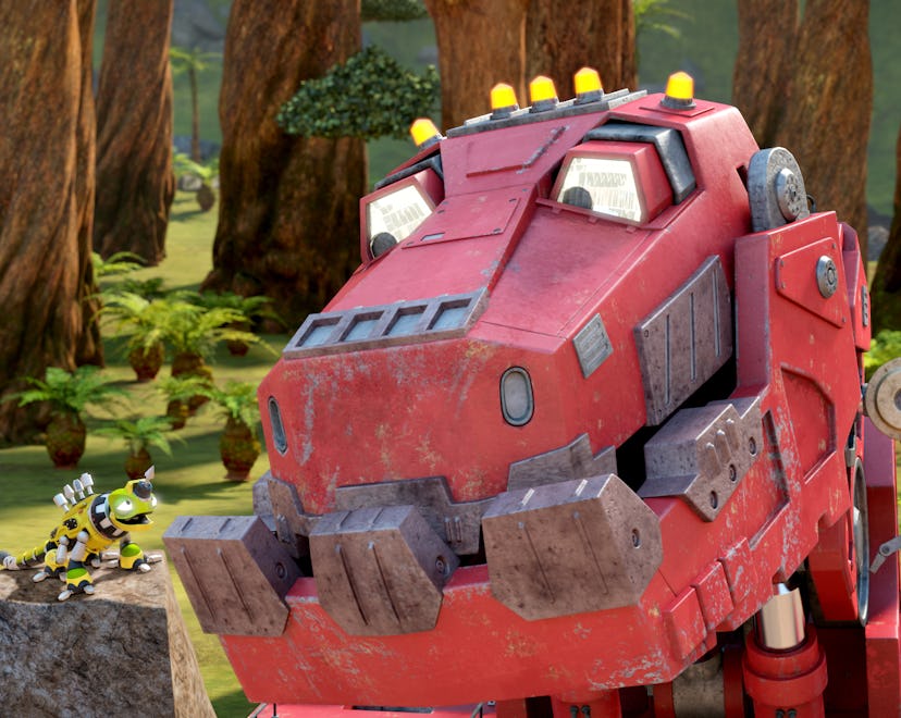 A dinosaur truck in 'Dinotrux.'