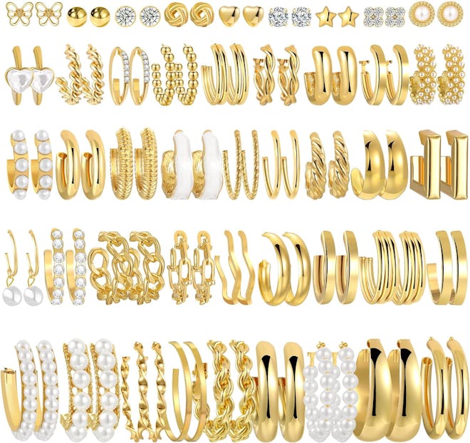  FAXHION Gold Hoop Earrings Set (42 Pairs)