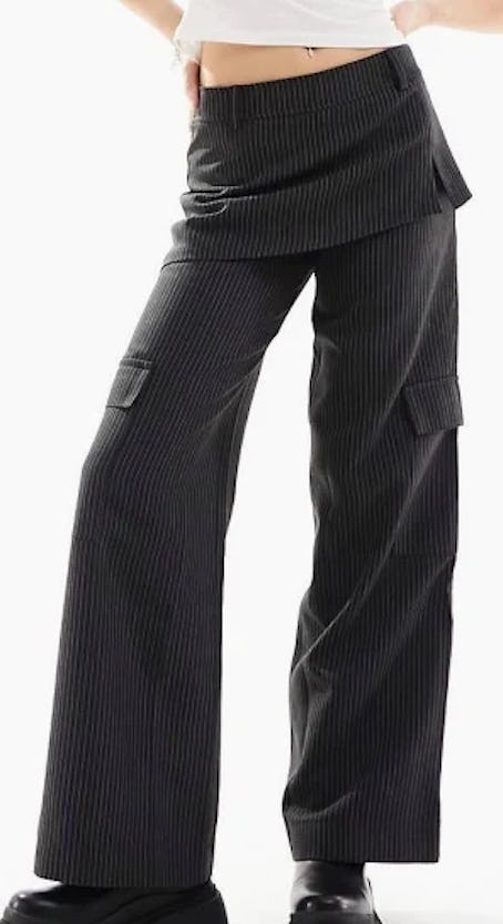 ASOS DESIGN pants with skirt detail in black stripe