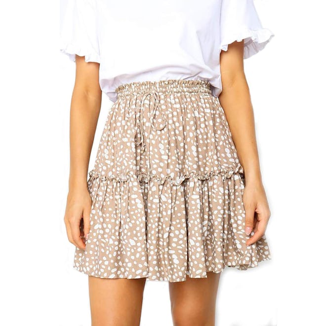 	 Relipop Women's Flared Short Skirt Polka Dot Pleated Mini Skater Skirt