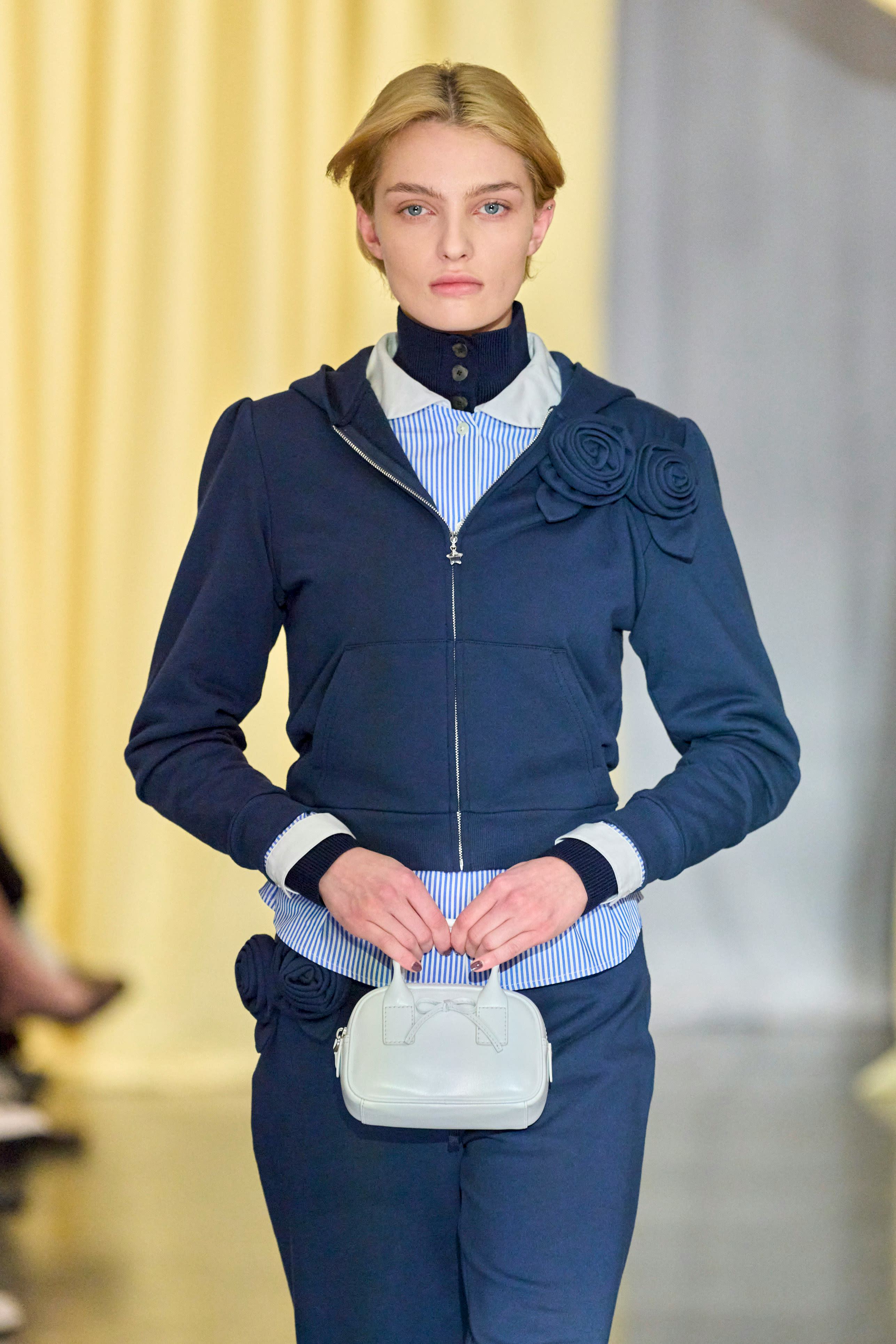 a model wears sweatpants at sandy liang&rsquo;s fall/winter 2024 show at new york fashion week