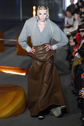A model walks the runway at the Luar show during February 2024 New York Fashion Week on February 13,...
