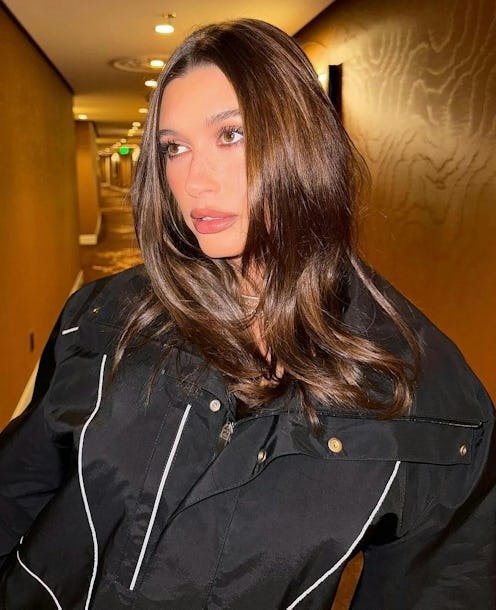 hailey bieber long brown hair