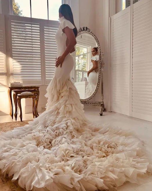 Jennifer Lopez in her second wedding dress with Ben Affleck. 
