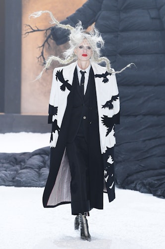 Kristen McMenamy on the runway at Thom Browne RTW Fall 2024 as part of New York Ready to Wear Fashio...