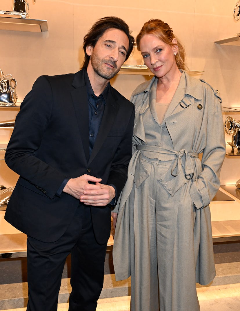 Adrien Brody and Uma Thurman at Tod's Cocktail Party and Dinner as part of New York Ready to Wear Fa...