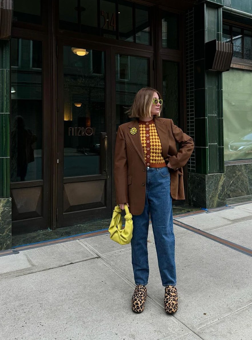 kelsey stiegman wears a grandpa aethetic outfit at new york fashion week fall/winter 2024