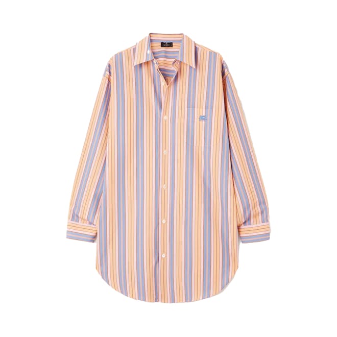 Oversized embroidered striped cotton-poplin shirt
