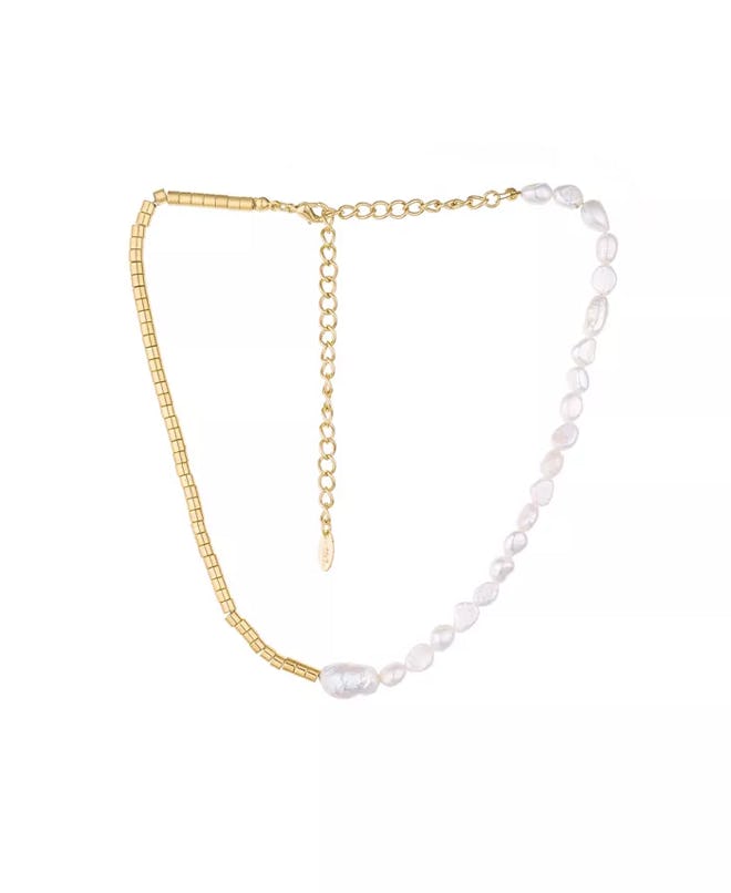 Gold-Plated Beaded & Cultured Freshwater Pearl Asymmetrical Necklace