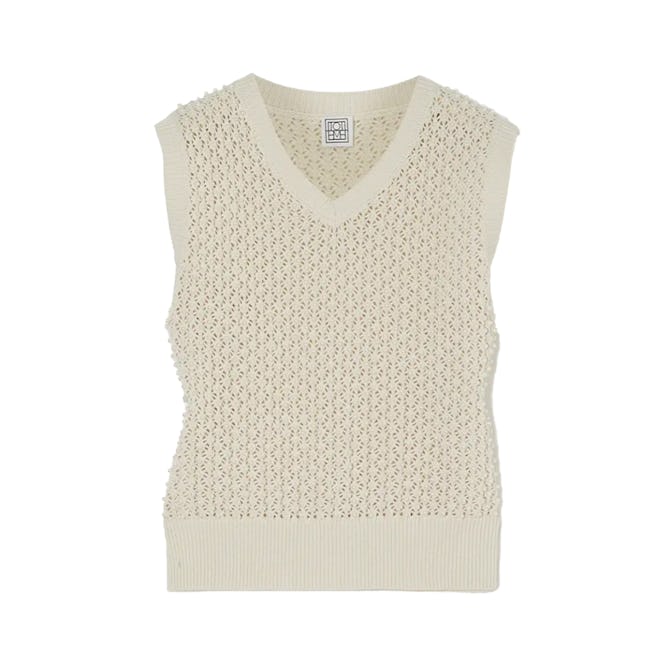 Faux pearl-embellished cotton vest