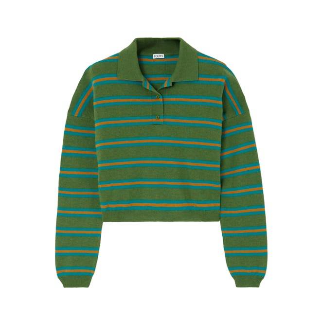 Cropped striped wool polo shirt