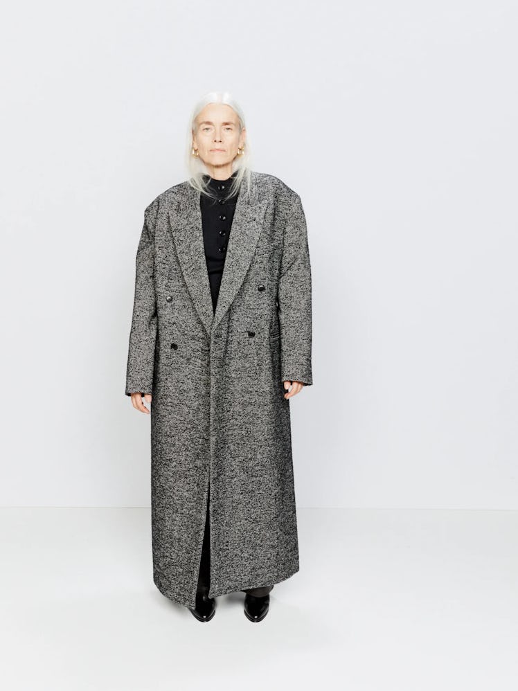 Exaggerated Shoulder Wool-Blend Tux Coat
