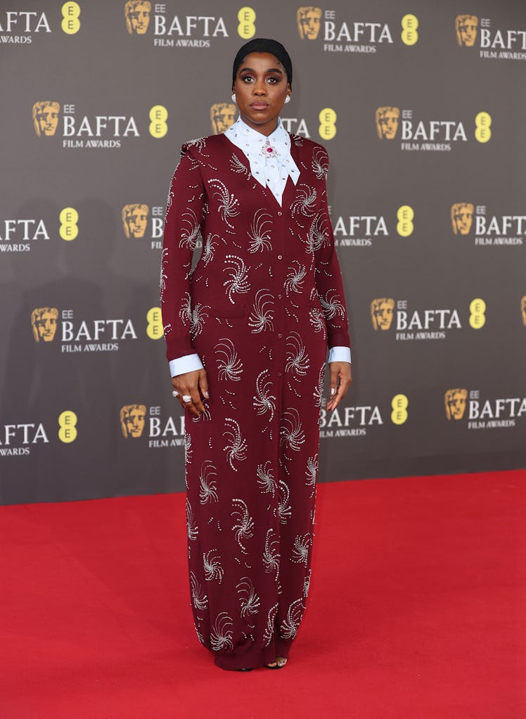 Lashana Lynch attends the 2024 EE BAFTA Film Awards at The Royal Festival Hall on February 18, 2024 ...