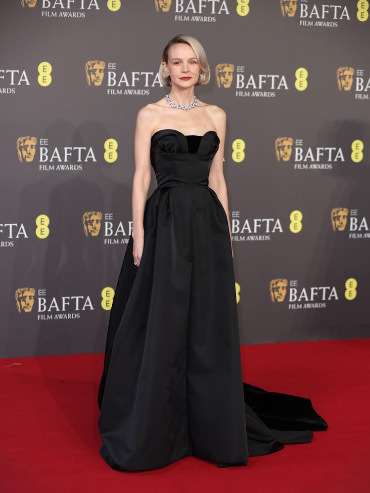 Carey Mulligan attends the 2024 EE BAFTA Film Awards at The Royal Festival Hall on February 18, 2024...