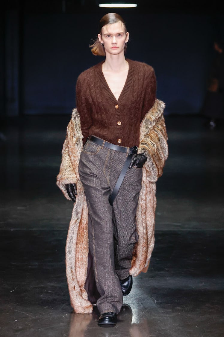 A model walks on the runway at Emilia Wickstead RTW Fall 2024 as part of London Ready to Wear Fashio...