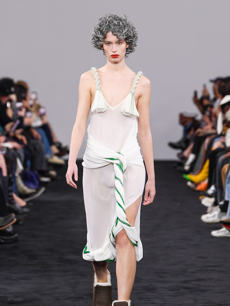 Model on the runway at JW Anderson RTW Fall 2024 as part of London Ready to Wear Fashion Week held a...