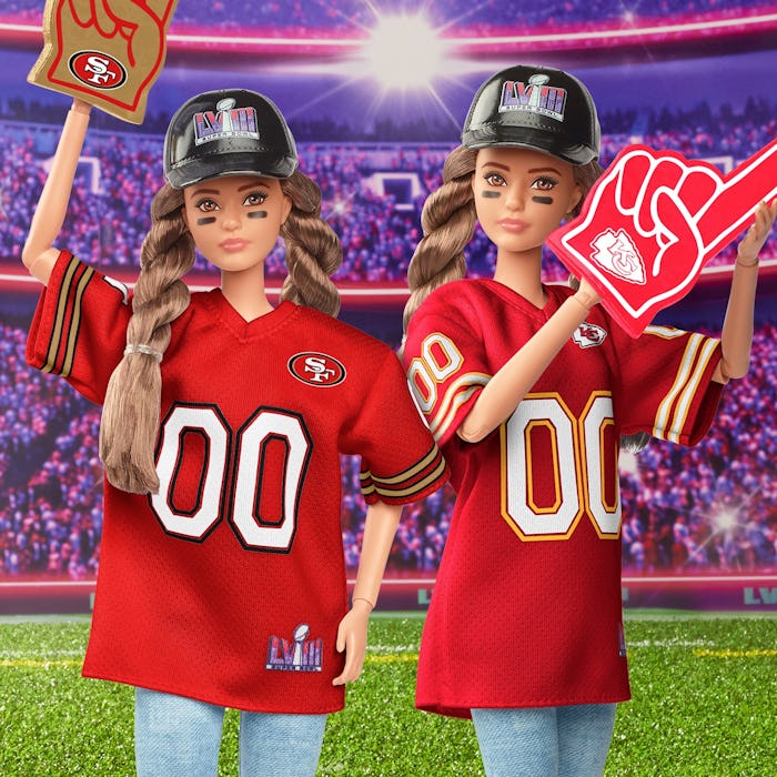 Two Barbies from Mattel's Creations Super Bowl collection.