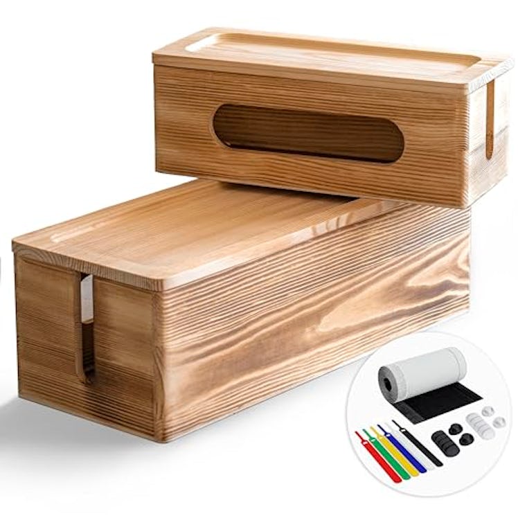 NATURE SUPPLIES Wood Cable Management Box (Set of 2)