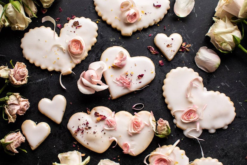 Lemon rose shortbread heart cookies, which are easy cookies to make for Valentine's Day.