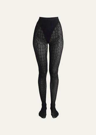 ALAIA Croc Embossed Footed Tights