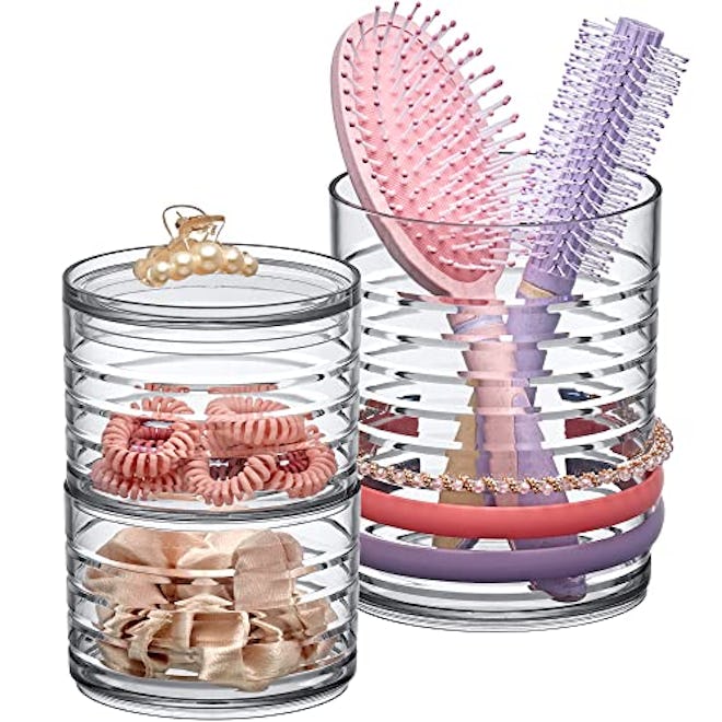 Amazing Abby - Intrigue - Acrylic Headband Organizer, Plastic Hairbrush Holder, Stackable Container ...