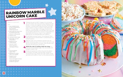 Rainbow Marble Unicorn Cake from the 'Chuck E. Cheese and Friends Party Cookbook.'