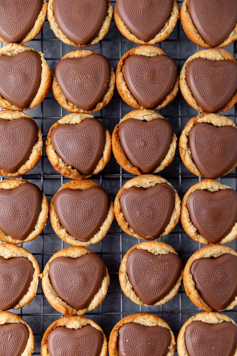 Peanut butter heart cookie cups, which would be super cute Valentine's Day cookies to make with kids...