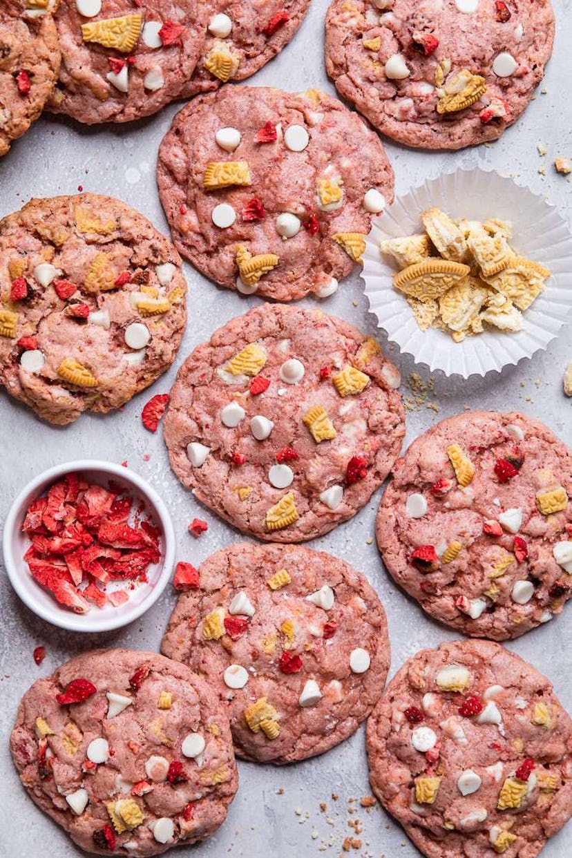 Vegan strawberry shortcake cookies, which are easy cookies to make for Valentine's Day.