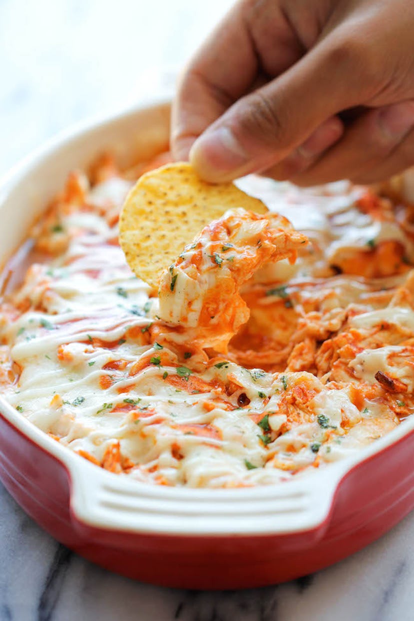 Buffalo chicken dip, a delicious super bowl dip for your watch party.