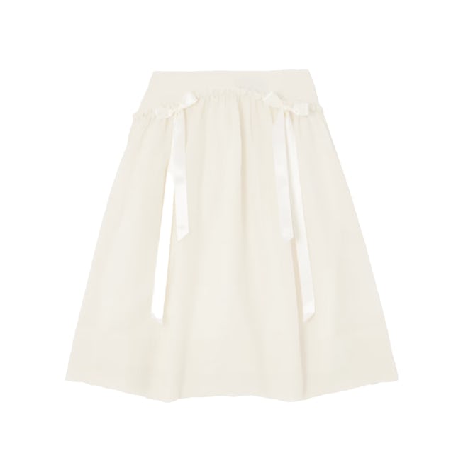 Bow-embellished Ruffled Cloque Midi Skirt