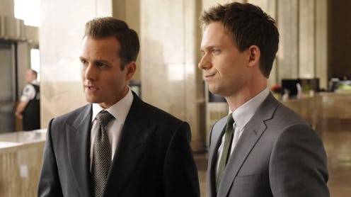 Gabriel Macht as Harvey Reginald Specter and Patrick J. Adams as Michael James Ross in 'Suits'
