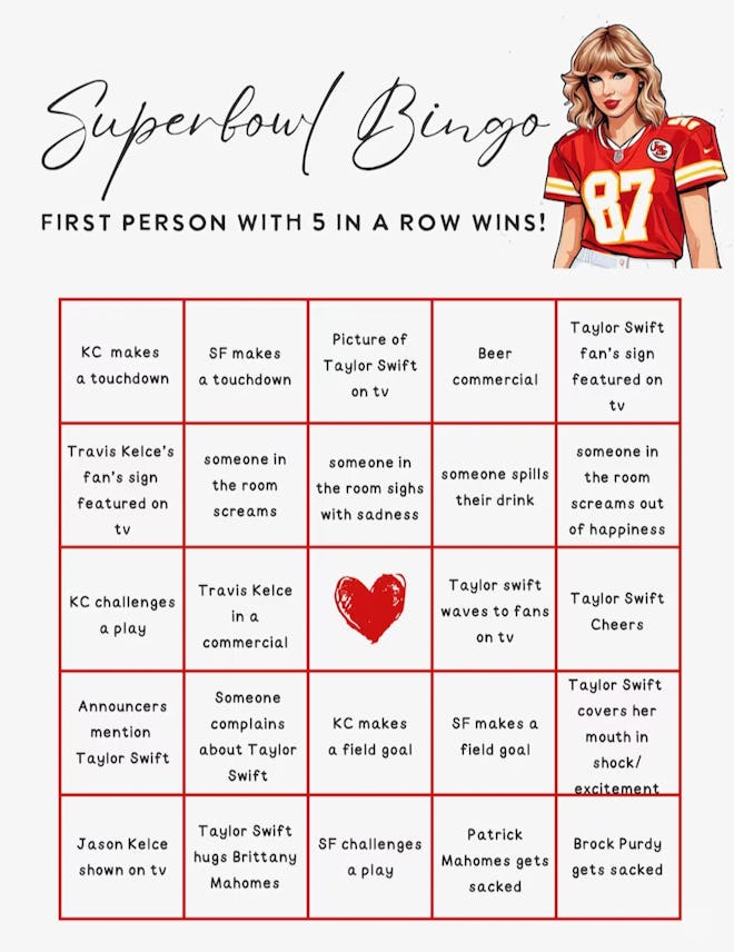 Taylor Swift Super Bowl Bingo