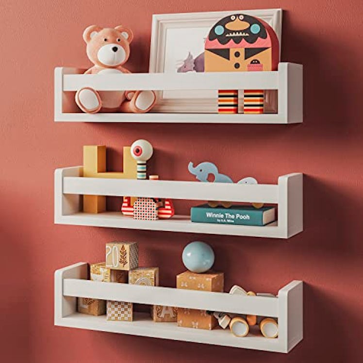 NATURE SUPPLIES Set of 3 White Floating Shelves for Wall, Kids Bookshelf for Bedroom, Book Shelf for...