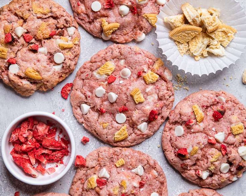 Vegan strawberry shortcake cookies, which are easy cookies to make for Valentine's Day.