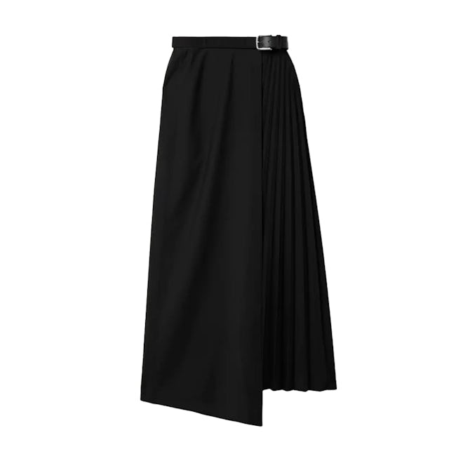 Belted Pleated Recycled Woven Maxi Skirt